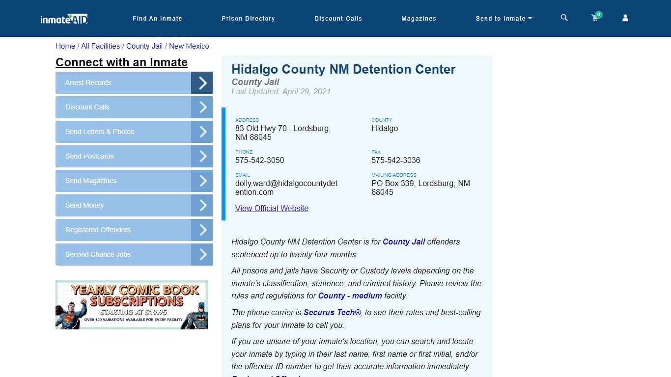 Hidalgo County NM Detention Center - Inmate Locator